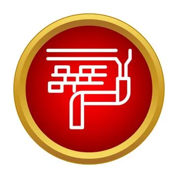 House plan drawing icon in a red circle with a gold border Stock Illustration