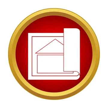 House plan drawing icon on red circle Stock Illustration