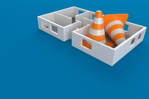 House plan with traffic cones Stock Illustration