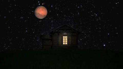 House with planet Mars above Stock Footage 95467360