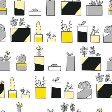 House plants pattern modern seamless pattern for print design. Cartoon set with Stock Illustration