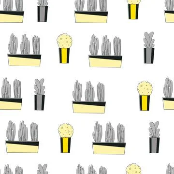 House plants pattern modern seamless pattern for print design. Cartoon set with Stock Illustration