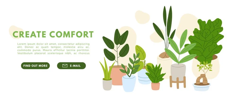 House plants set. Create comfort interior. Green decor. Flat vector illustrat Stock Illustration