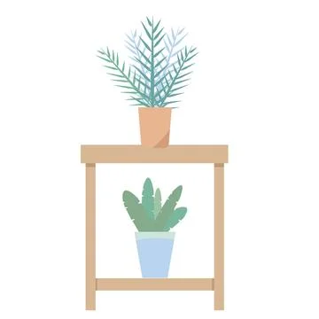 House plants on table in modern interior with furniture and natural light イラスト素材