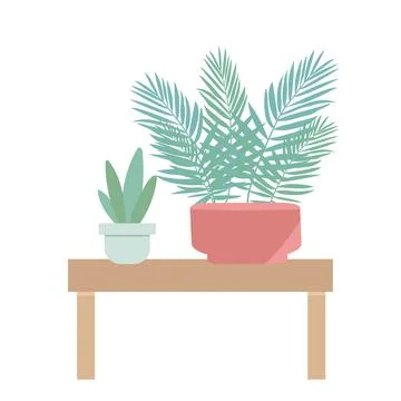 House plants on table in modern interior with furniture and natural light イラスト素材