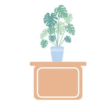 House plants on table in modern interior with furniture and natural light Stock Illustration