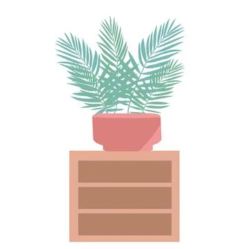 House plants on table in modern interior with furniture and natural light Stock Illustration