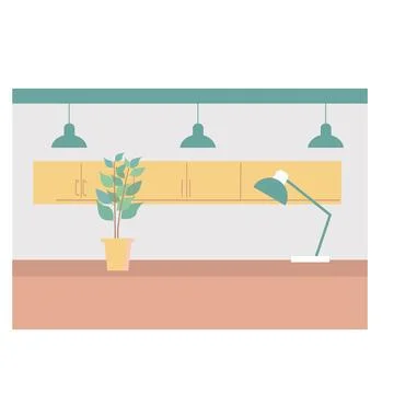 House plants on table in modern interior with furniture and natural light イラスト素材