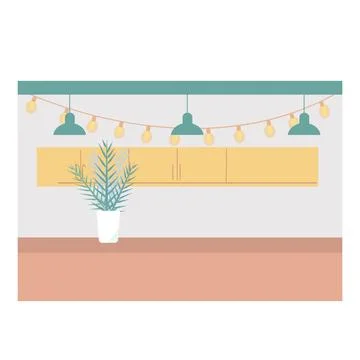 House plants on table in modern interior with furniture and natural light イラスト素材