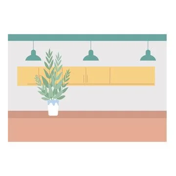 House plants on table in modern interior with furniture and natural light イラスト素材