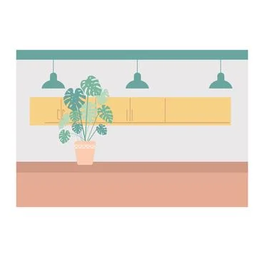 House plants on table in modern interior with furniture and natural light Stock Illustration