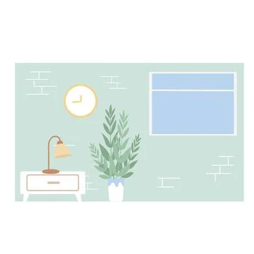 House plants on table in modern interior with furniture and natural light Stock Illustration