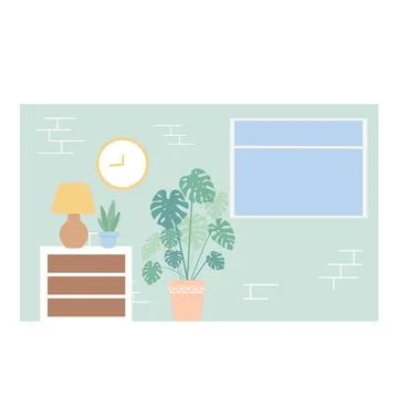 House plants on table in modern interior with furniture and natural light Stock Illustration