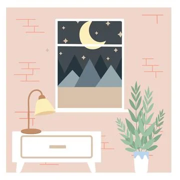 House plants on table in modern interior with furniture and natural light Illustrazione stock