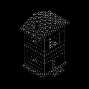 House from plastic construction bricks. 3d isometric style.Vector outline ill 스톡 일러스트