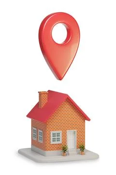 House with a pointer isolated on white background. Real estate concept. 3d .. Stock Illustration