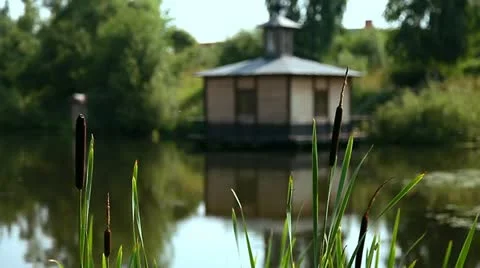 House on the pond Stockbeeldmateriaal 10833644