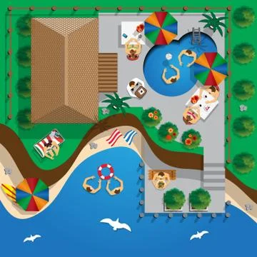 House with pool on the beach. Stock Illustration