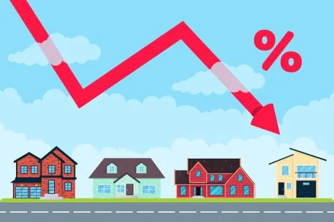 House price like arrow fall down from the air for many. Good investment concept Stock Illustration