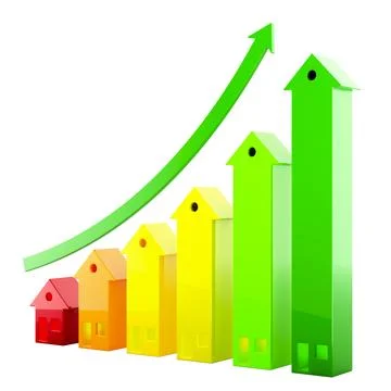 House price growth. 3D rendering Ilustración de archivo