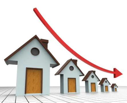 House Prices Decreasing Indicating Real Estate Agent And Prime Real Estate Stock Illustration