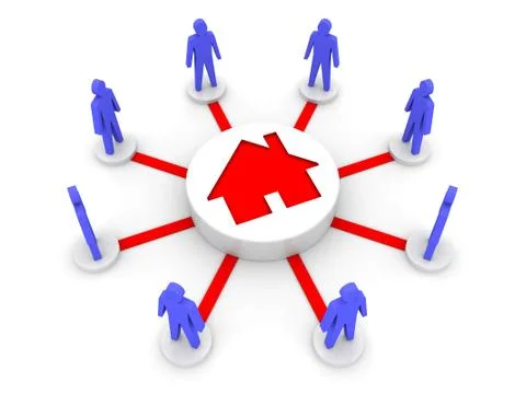 House problem connects people. Hostel. Concept 3D illustration. Stock Illustration