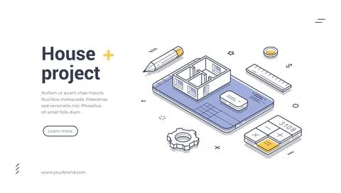 House Project And Architecture Design Isometric Banner Vector Illustration Stock Illustration