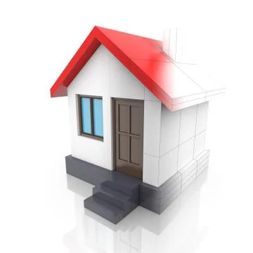 House project. Drawing turns into 3d model Ilustración de archivo
