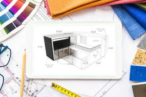 House project on tablet Illustrazione stock