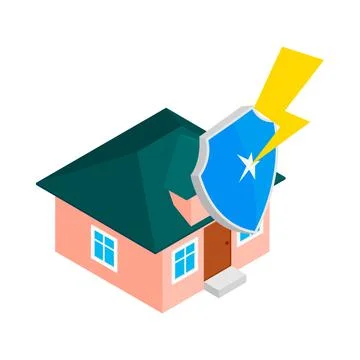 House protect by shield icon, isometric 3d style Stock Illustration