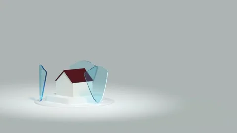 A house protected by an alarm with 3 shields rotating around it 스톡 동영상 333251337