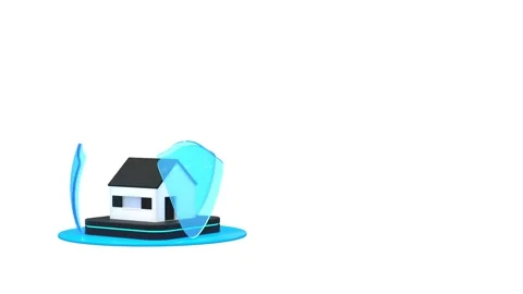 A house protected by an alarm with 3 shields rotating around it 스톡 동영상 333265685
