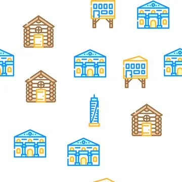 House Real Estate Vector Seamless Pattern Stock Illustration