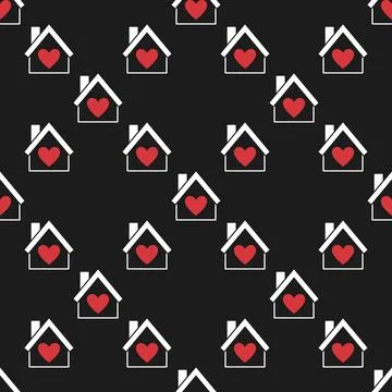 House with Red Heart vector seamless pattern or background for love and emo.. 스톡 일러스트