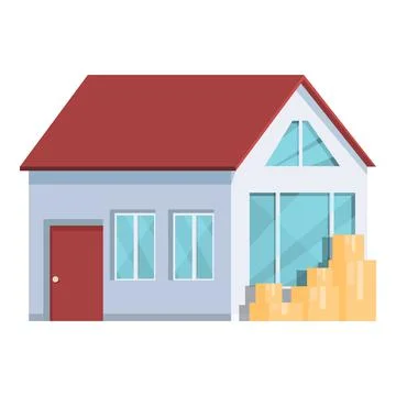 House relocation icon cartoon vector. Home move box Illustrazione stock