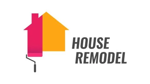 House Remodel - Vector Logo with Dyeing House and Caption Stock Illustration