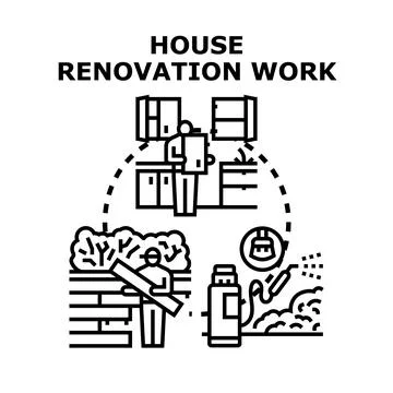House renovation work process concept illustration Stock Illustration
