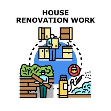 House renovation work process concept illustration Ilustração Stock