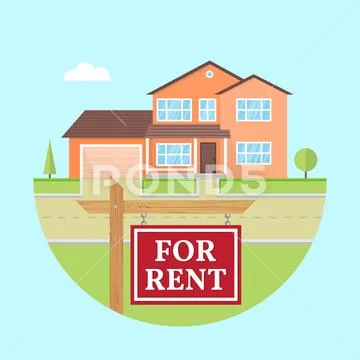 House for rent. Vector flat suburban american house. For web design and Stock Illustrationen