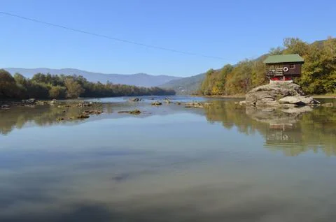 House on the river. Drina River in Serbia Stock Photos