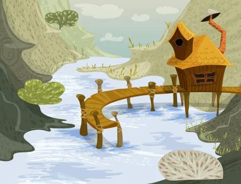 House on the river. Summer landscape. Stock Illustration