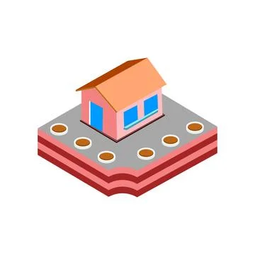 House on the road isometric 3d icon on a white background. Illustration Ilustración de archivo
