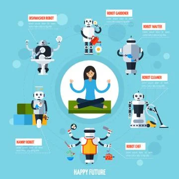 House Robots Composition Stock Illustration