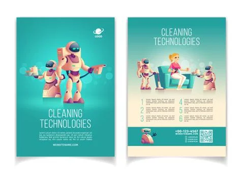 House robots technologies cartoon vector ad flyer Stock Illustration