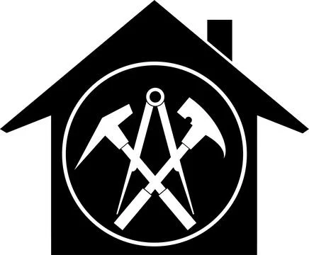 House, roofing tools, tools, roofer, logo, sticker Stock Illustration
