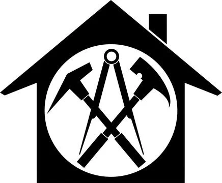 House, roofing tools, tools, roofer, logo, sticker Stock Illustration