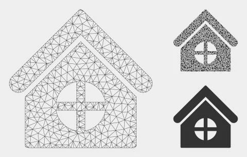 House with Round Window Vector Mesh 2D Model and Triangle Mosaic Icon Stock Illustration