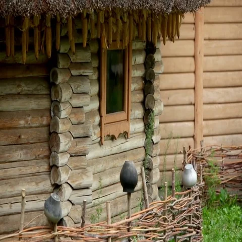 House in rustic wood in rain Video stock 69535097
