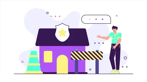 House with safety elements and character illustration animated video Stock Footage 311494052