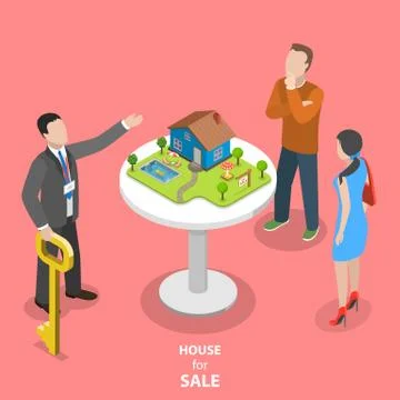 House for sale isometric flat vector concept. Stock Illustration